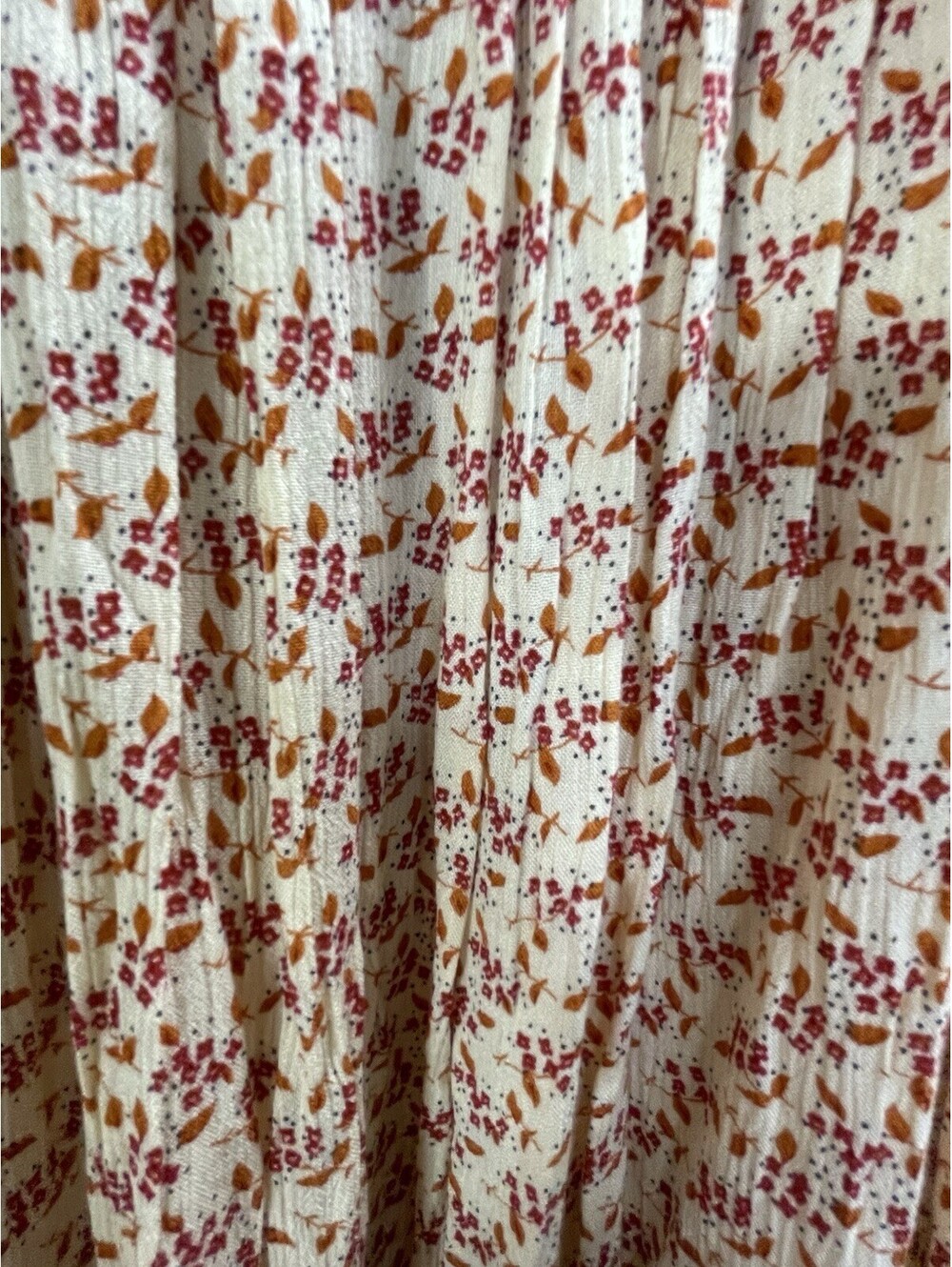 Orvis Maxi Long Skirt Cream Red Floral Orange Leaf Print Elastic Waist Pockets L - Picture 3 of 6